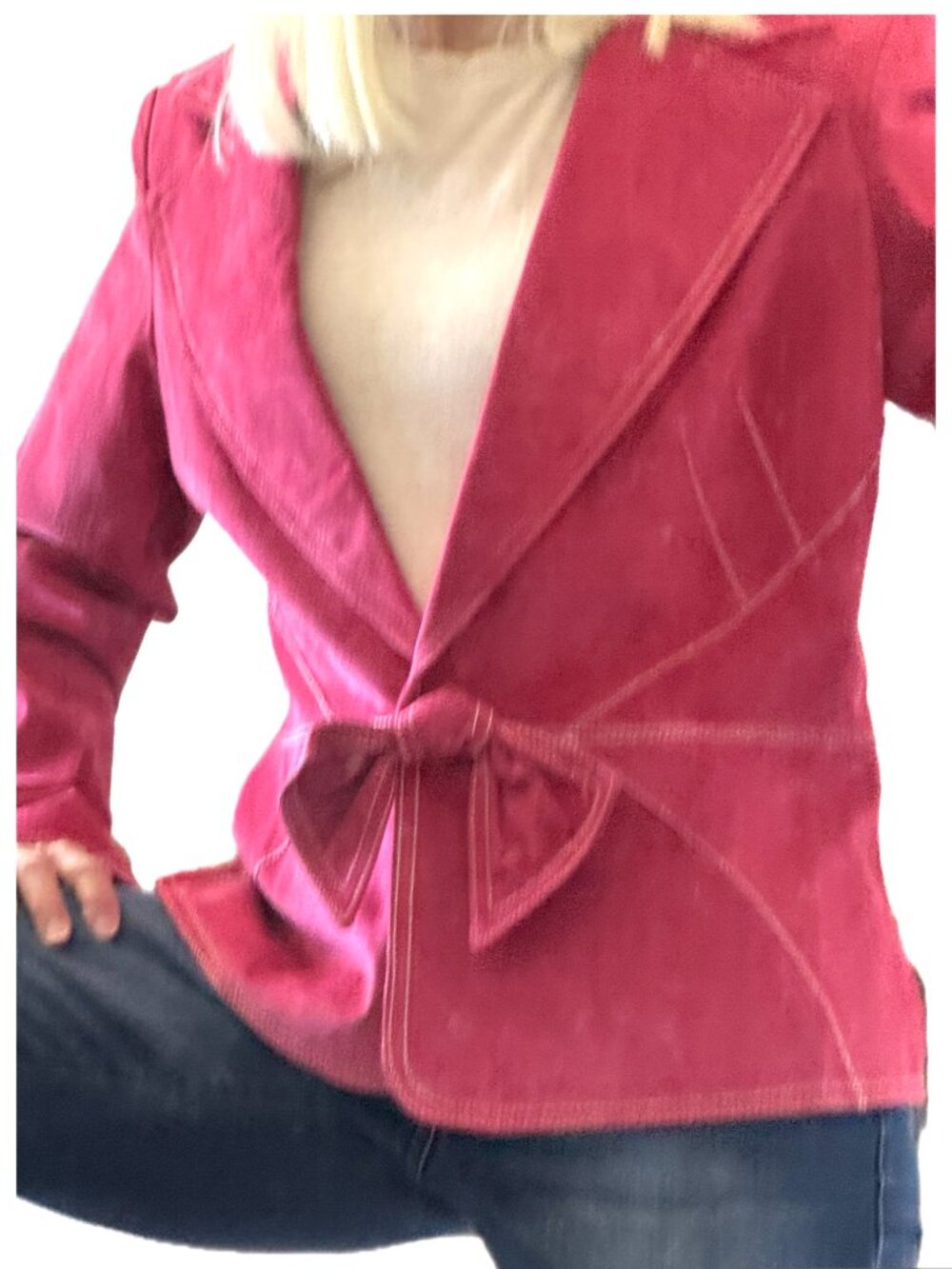 Bagatelle Hot Pink Suede Jacket Sz 14 Bow over Snap Closure